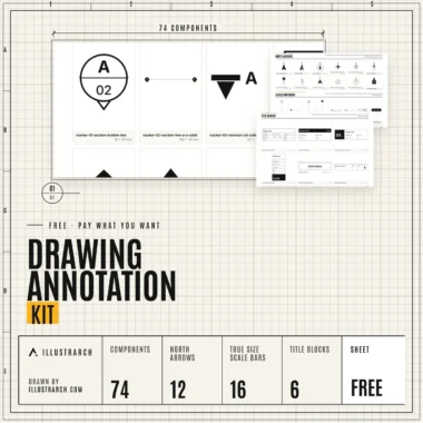 🧭 Drawing Annotation Kit | 74 North Arrows, Scale Bars, Markers and Title Blocks, SVG and PNG, Free