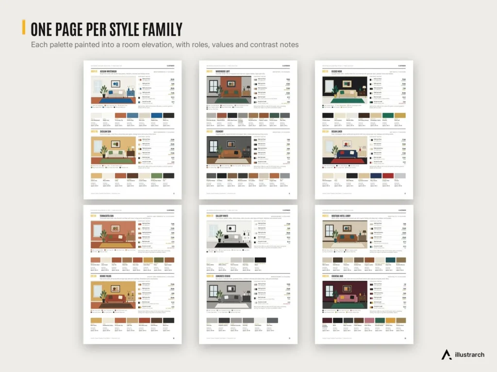 Interior Colour Palettes preview: palette pages