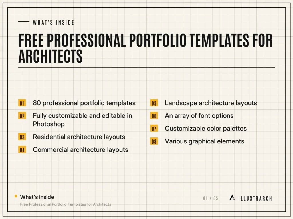 Free Professional Portfolio Templates for Architects: card what s inside
