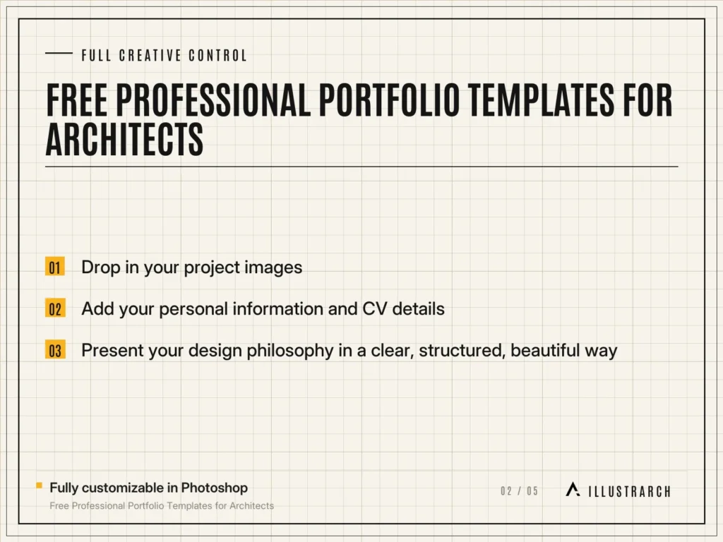 Free Professional Portfolio Templates for Architects: card full creative control