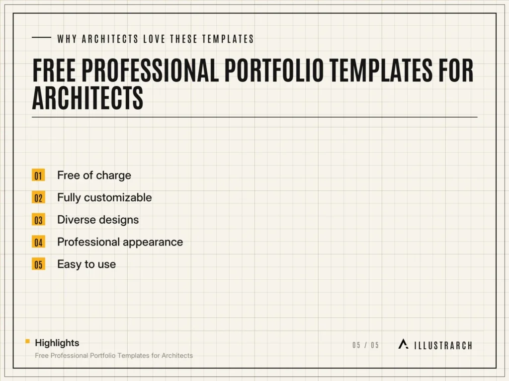 Free Professional Portfolio Templates for Architects: card why architects love these temp