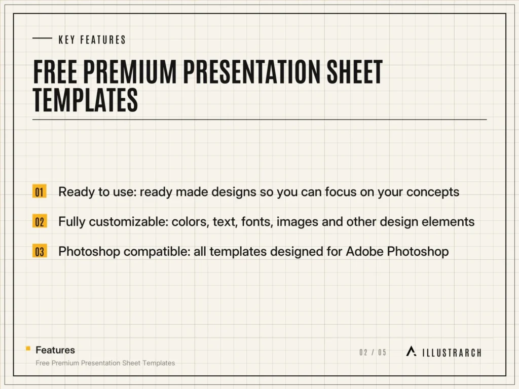 Free Premium Presentation Sheet Templates: card key features