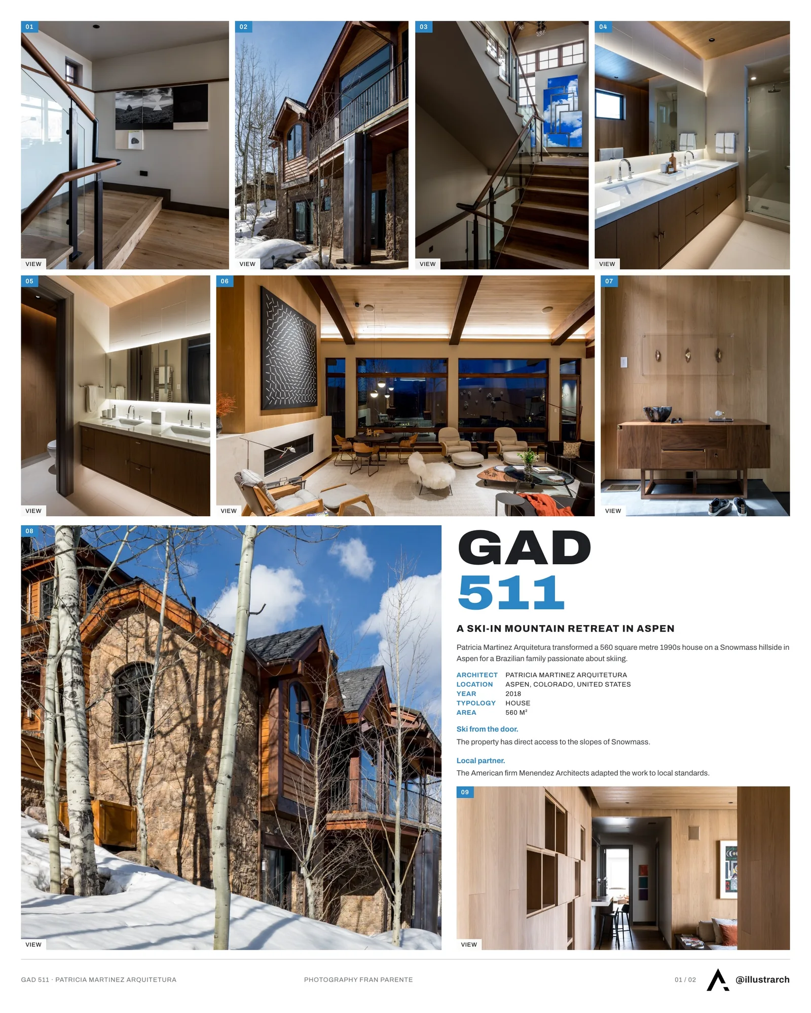 Presentation board cover for GAD 511: Brazilian Family House by Patricia Martinez Arquitetura, with the lead image, project summary and a grid of photographs and drawings