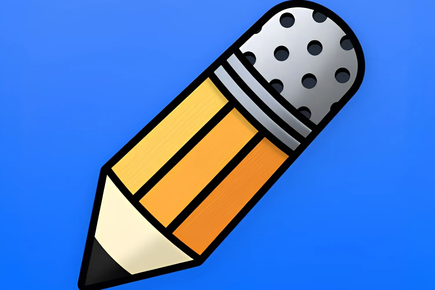 Notability app logo, a yellow pencil with a dotted eraser on a blue background