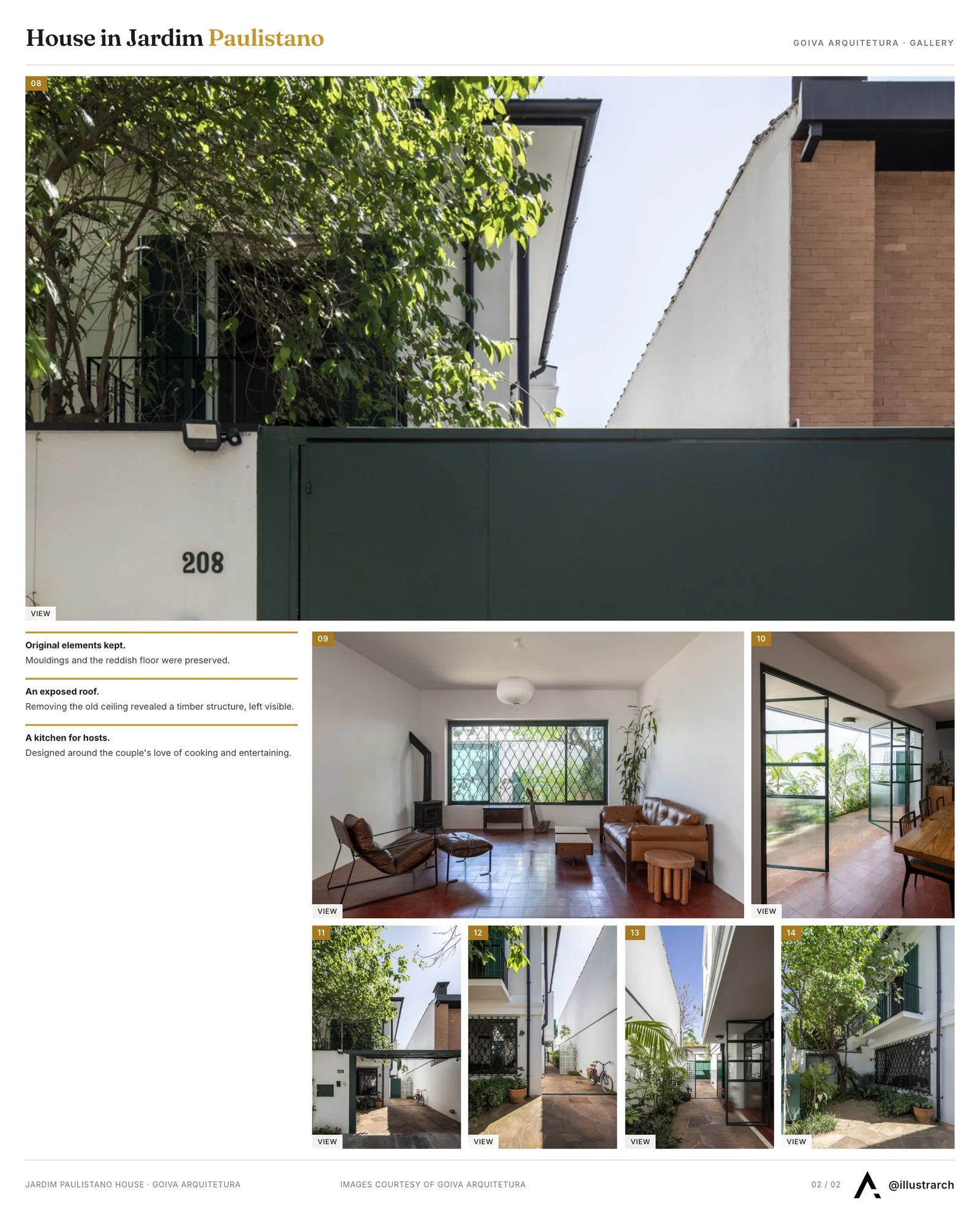 Second presentation board sheet for House In Jardim Paulistano Balances Nostalgia And Contemporaneity, laying out the project drawings and images on one page