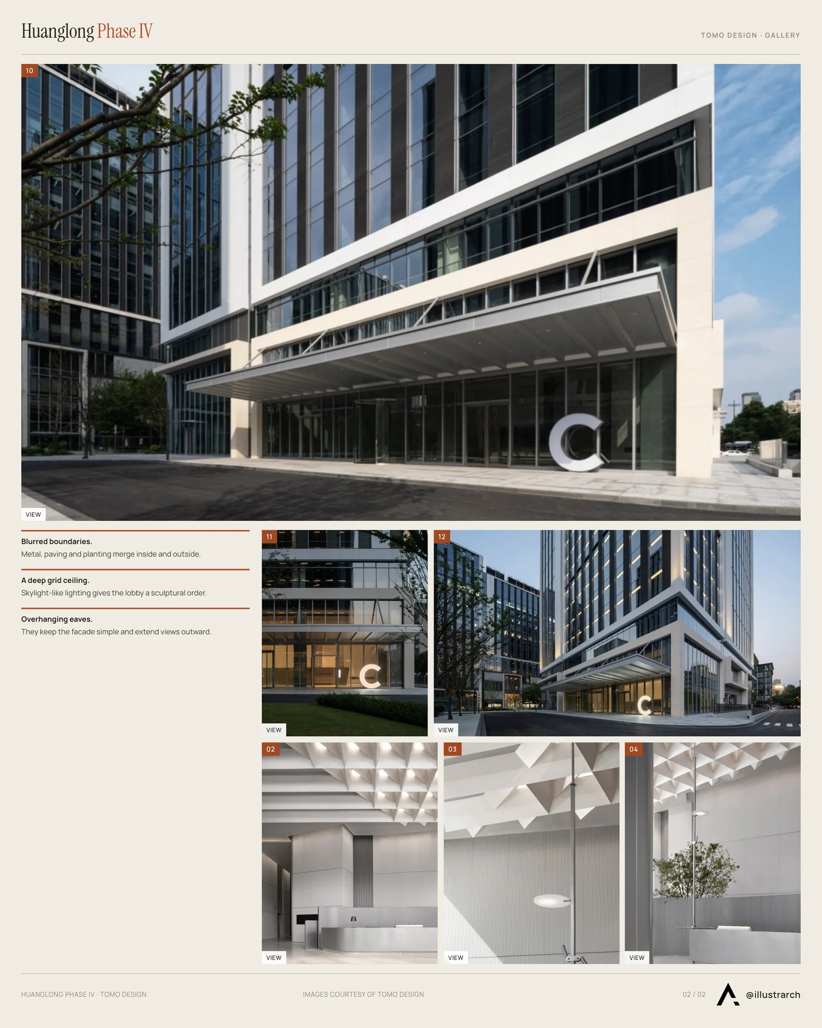 Second presentation board sheet for Huanglong International Center Phase IV, Hangzhou, laying out the project drawings and images on one page