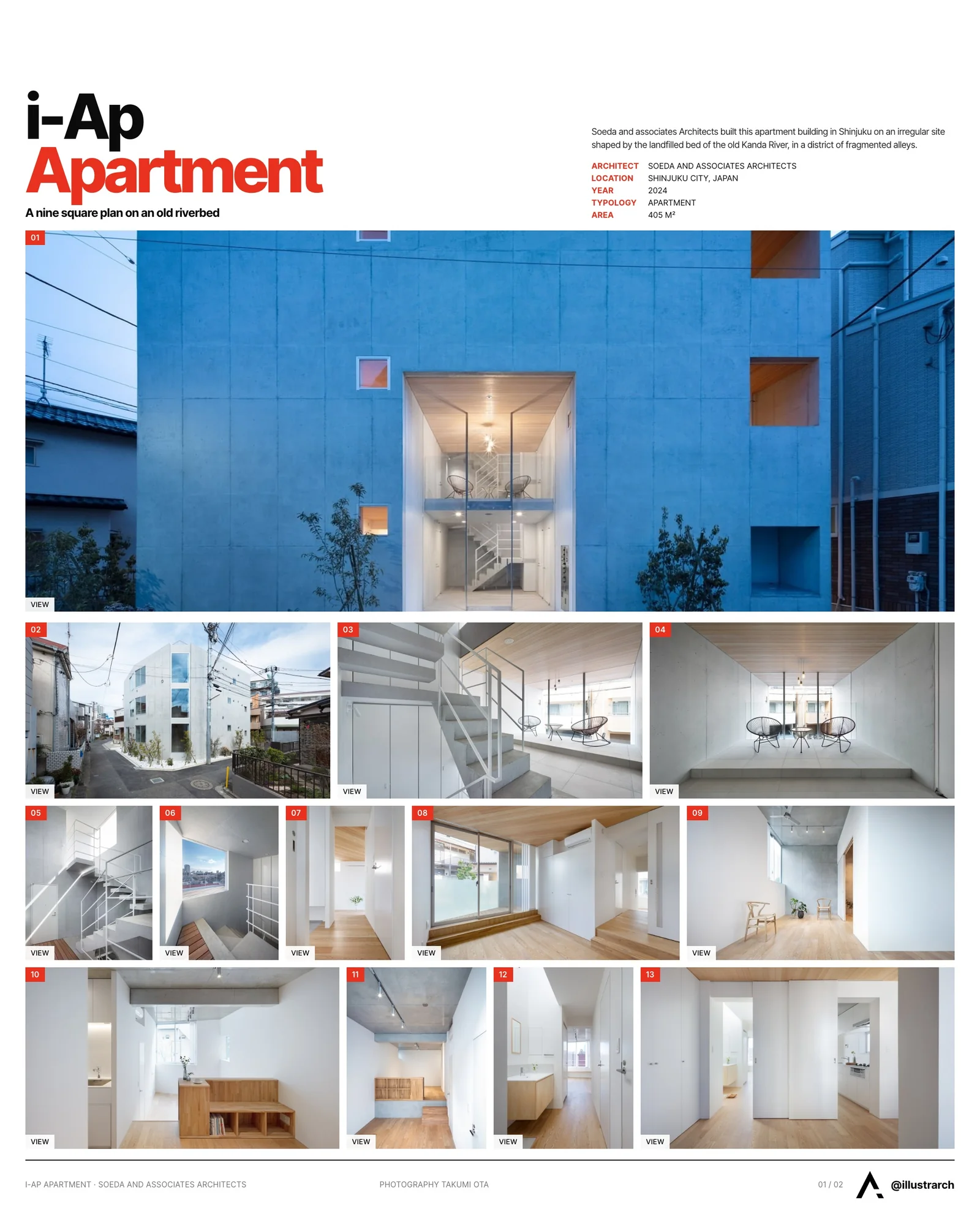 Presentation board cover for i-Ap Apartment by Soeda and associates Architects, with the lead image, project summary and a grid of photographs and drawings