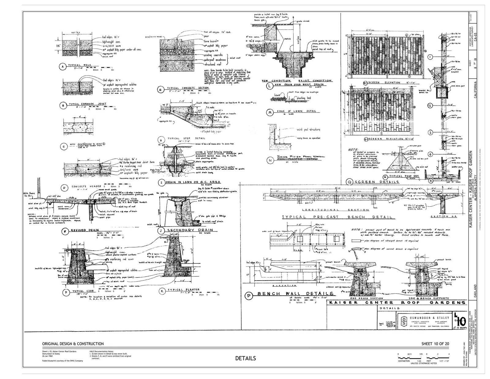 Kaiser Center Roof Garden (1960), Oakland, USA, construction sections over the garage roof