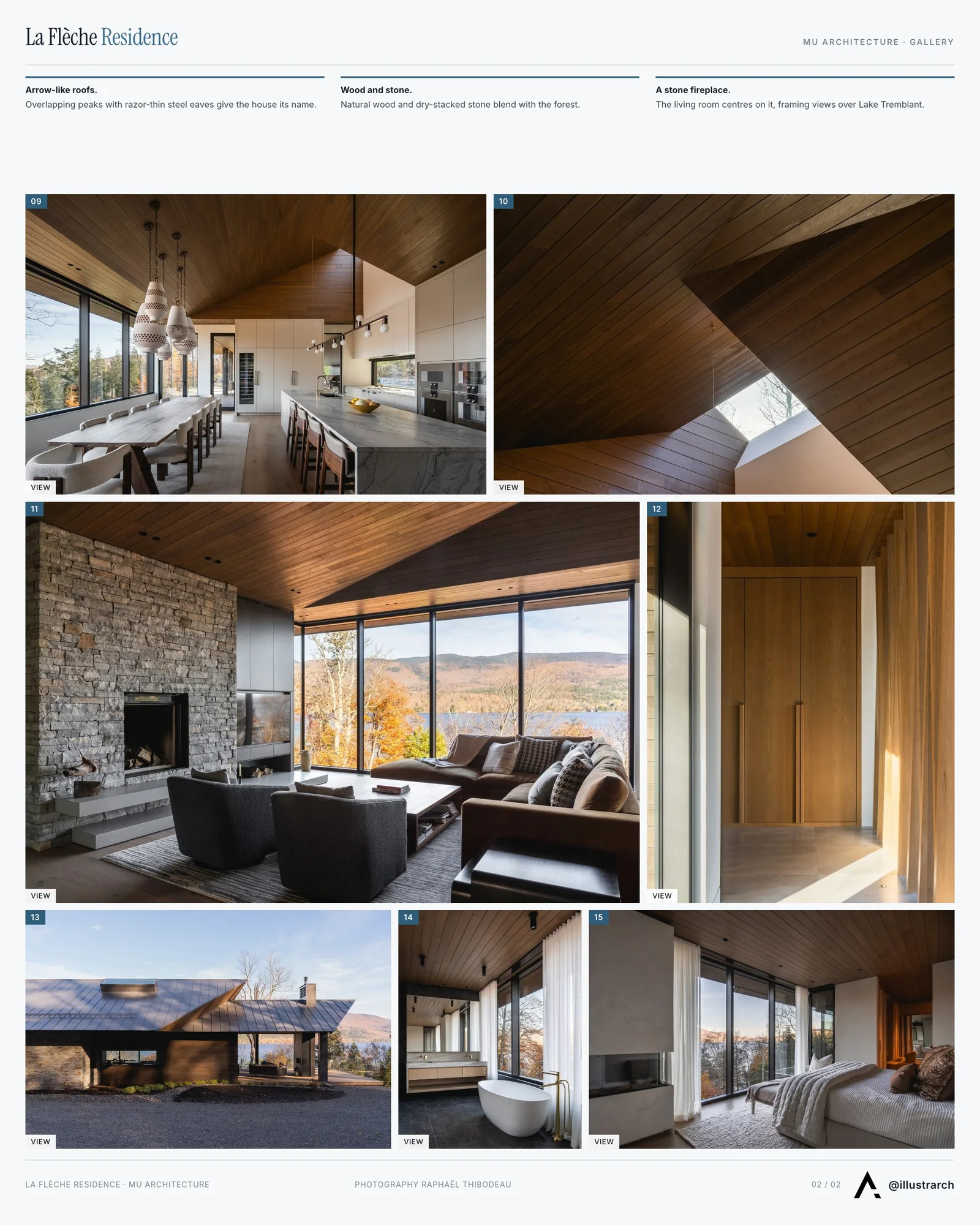 Second presentation board sheet for La Flèche Residence by MU Architecture, laying out the project drawings and images on one page