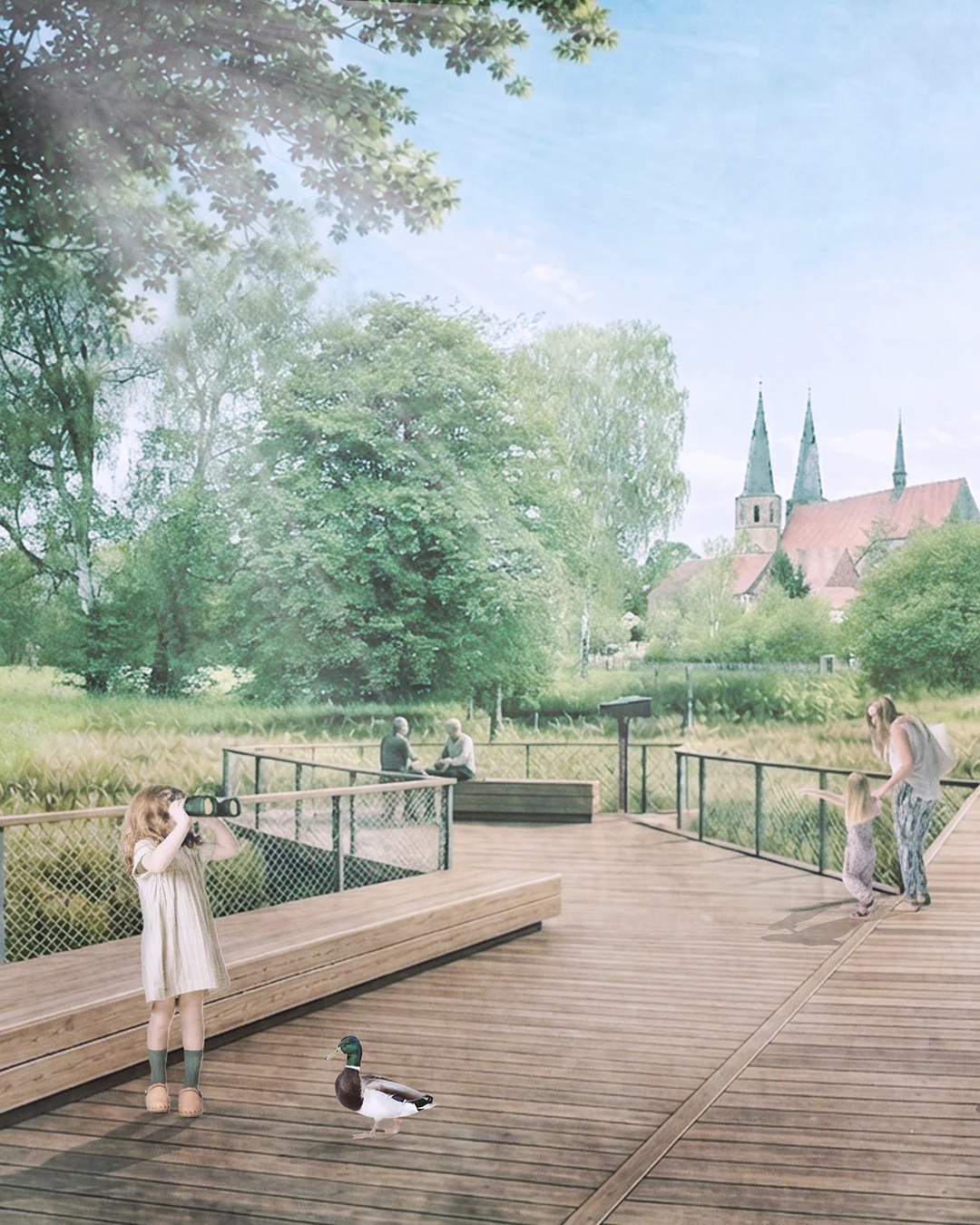 Landesgartenschau Duderstadt competition perspective (2026), Duderstadt, Germany, by Studio Polymorph, boardwalk over a wetland