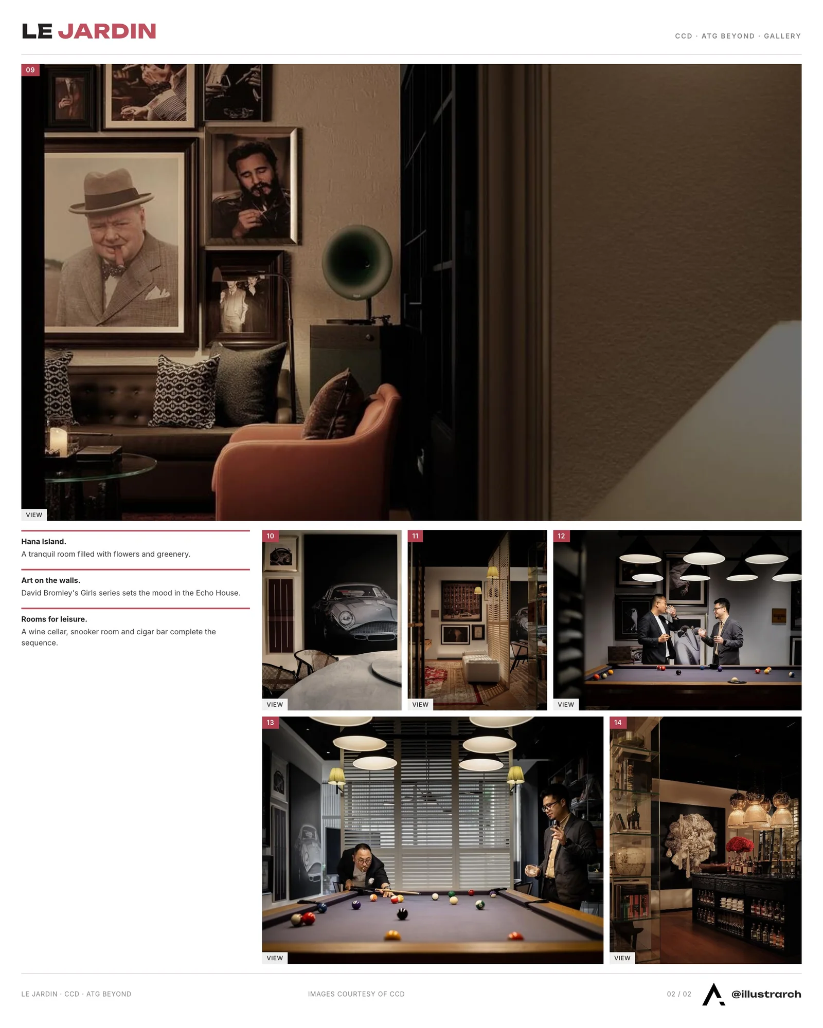 Second presentation board sheet for Le Jardin, laying out the project drawings and images on one page