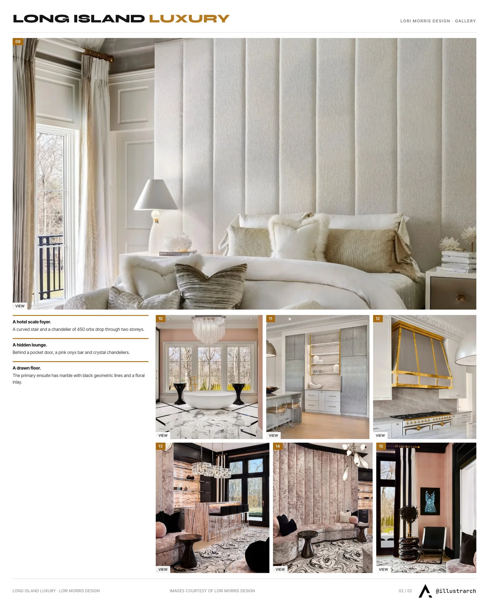 Second presentation board sheet for Long Island Luxury by Lori Morris, laying out the project drawings and images on one page
