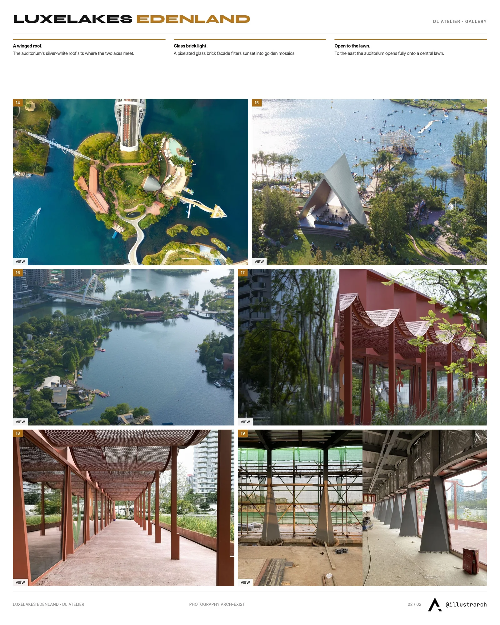 Second presentation board sheet for Luxelakes Edenland by DL atelier, laying out the project drawings and images on one page