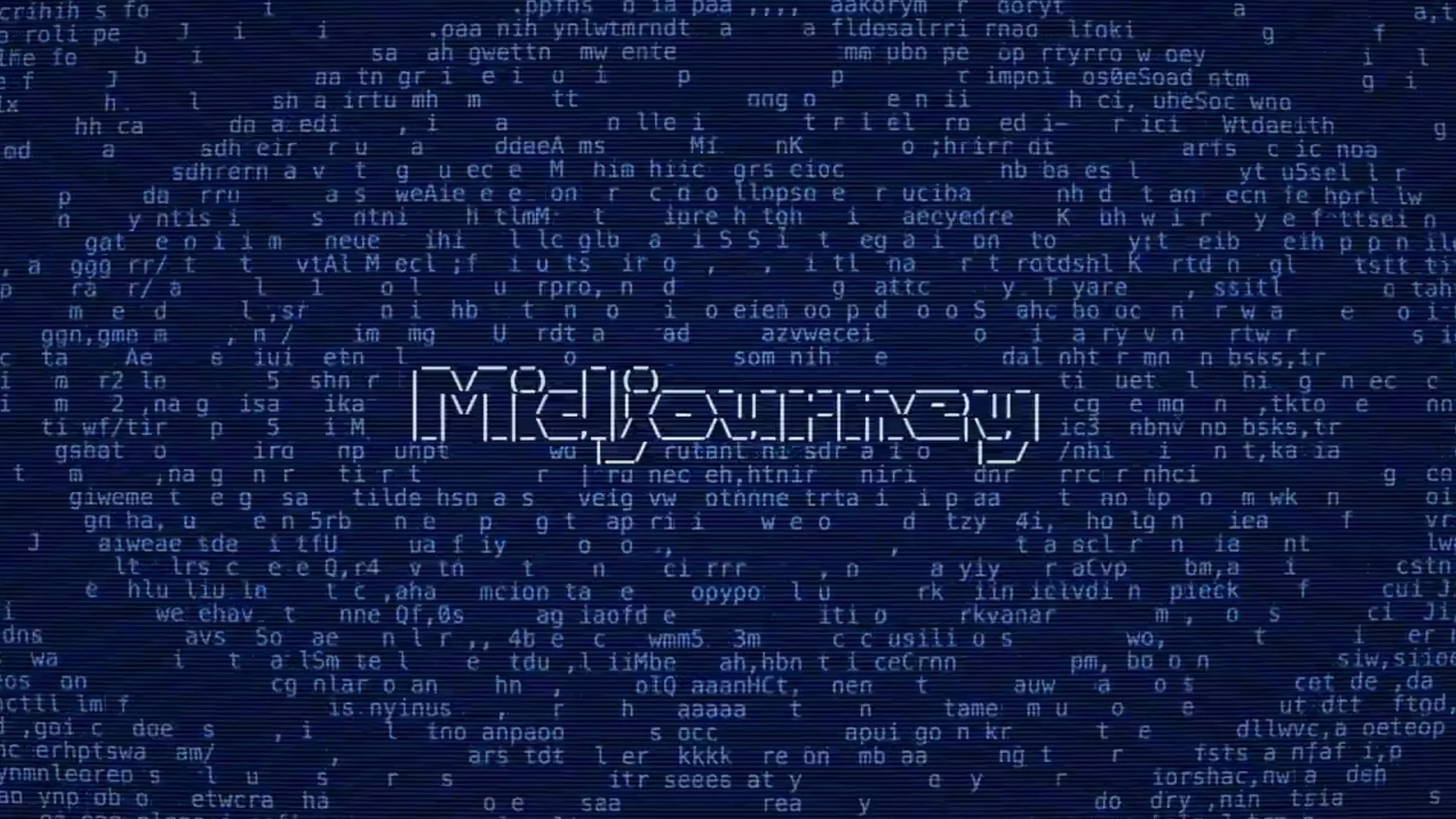 Midjourney wordmark in ASCII style lettering over a dark blue field of scattered text characters