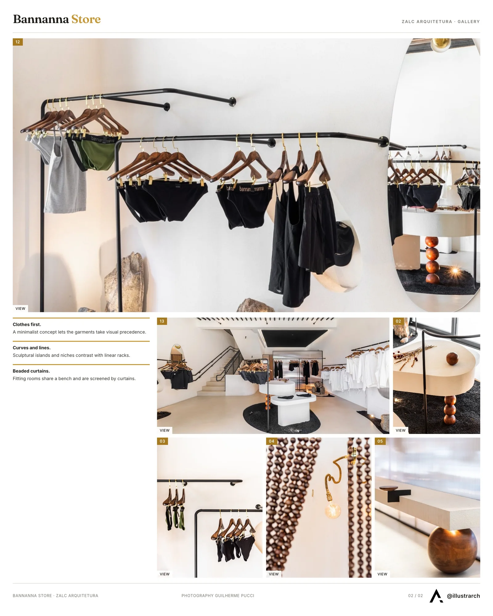 Second presentation board sheet for Minimalist and Urban Aesthetic Defines Retail Project by Zalc Arquitetura, laying out the project drawings and images on one page