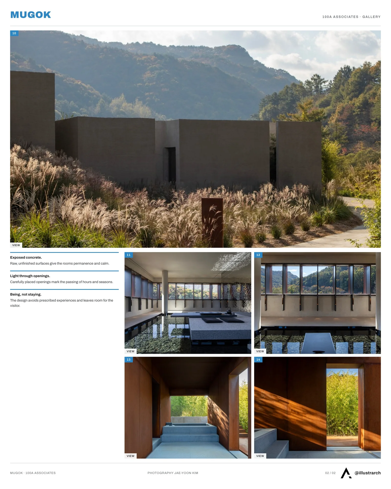 Second presentation board sheet for Mugok by 100A associates, laying out the project drawings and images on one page