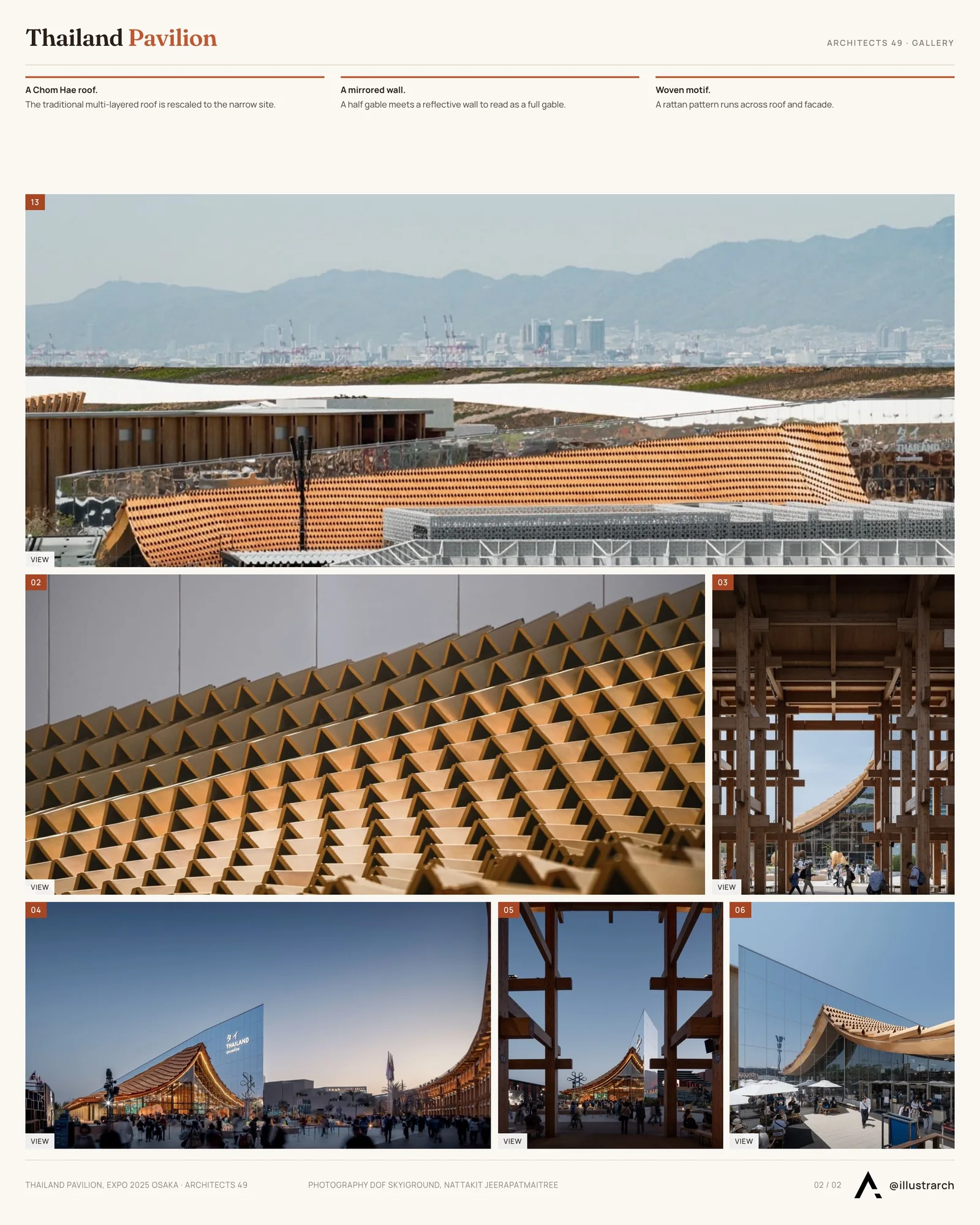Second presentation board sheet for Osaka Expo 2025 Thailand Pavilion by Architects 49, laying out the project drawings and images on one page