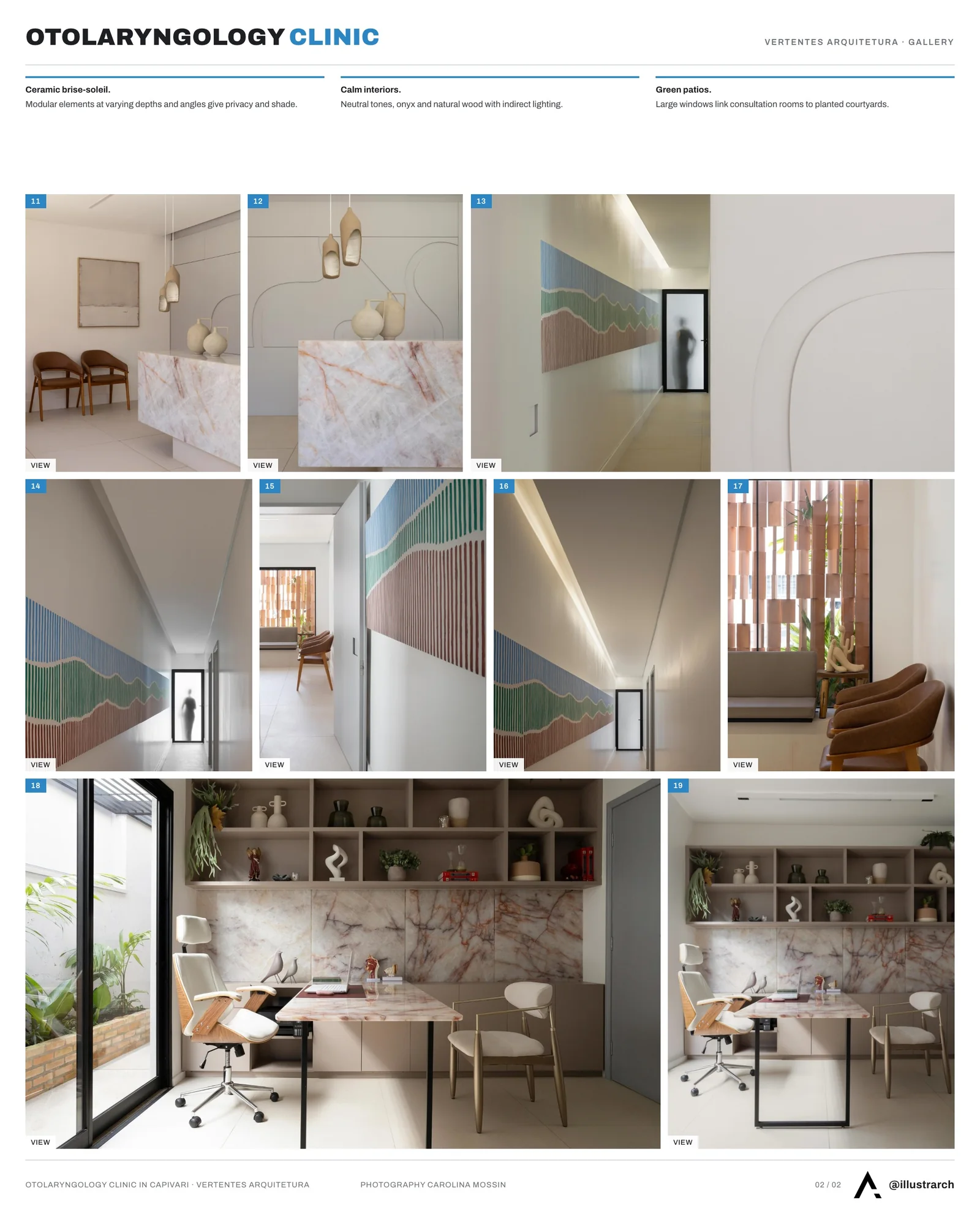 Second presentation board sheet for Otolaryngology Clinic in Capivari by Vertentes Arquitetura, laying out the project drawings and images on one page
