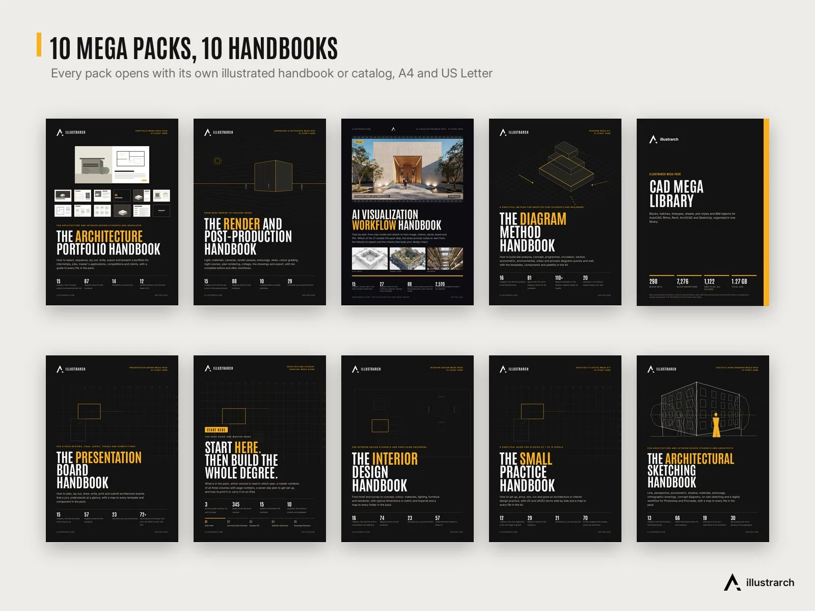Ten handbooks, one for every pack