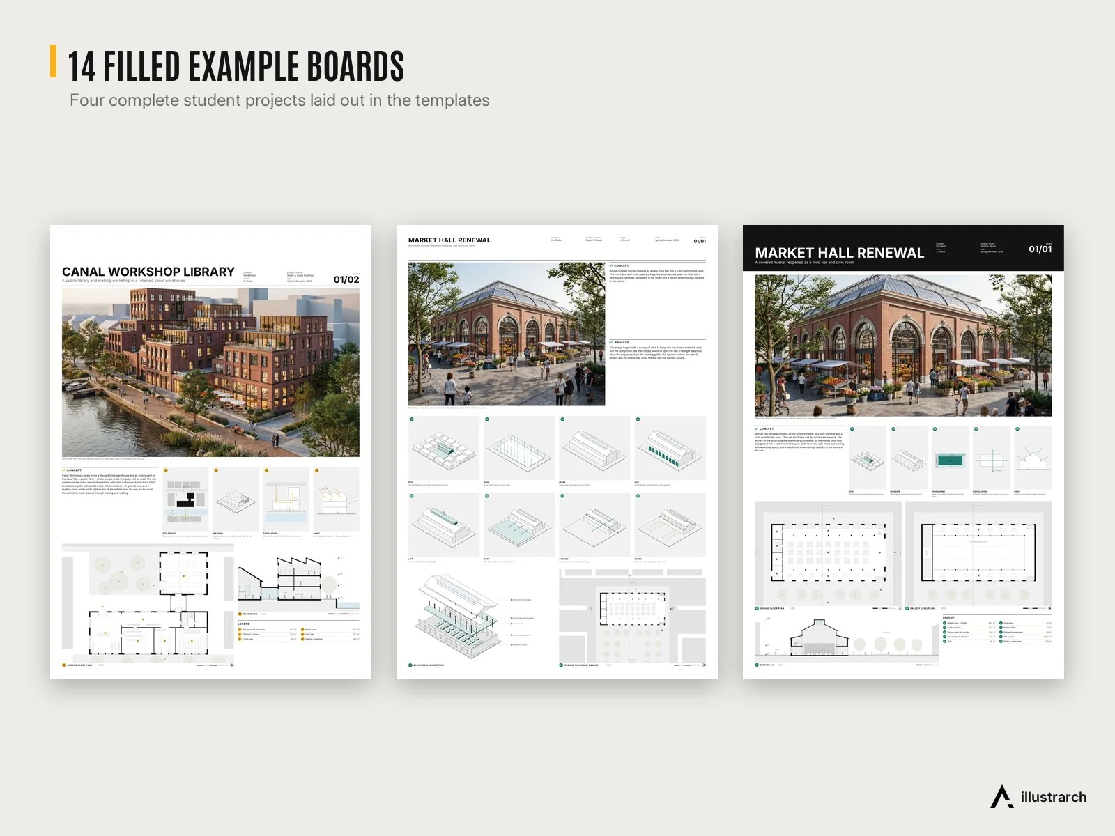 Filled example boards