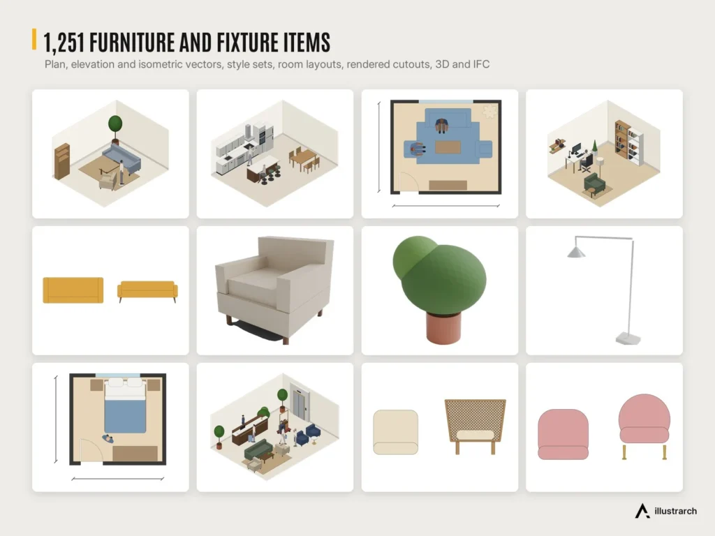Interior Design Mega Pack preview: furniture and fixtures