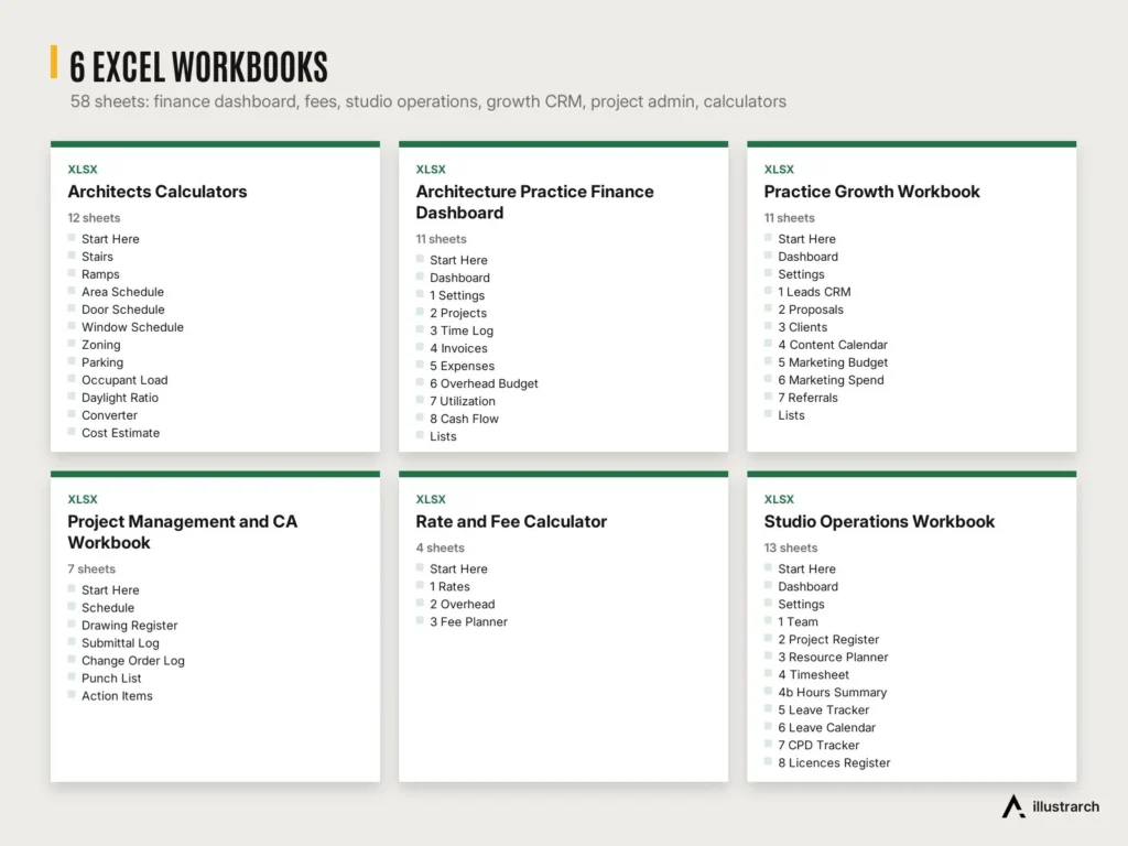 Architect's Office Mega Kit preview: excel workbooks