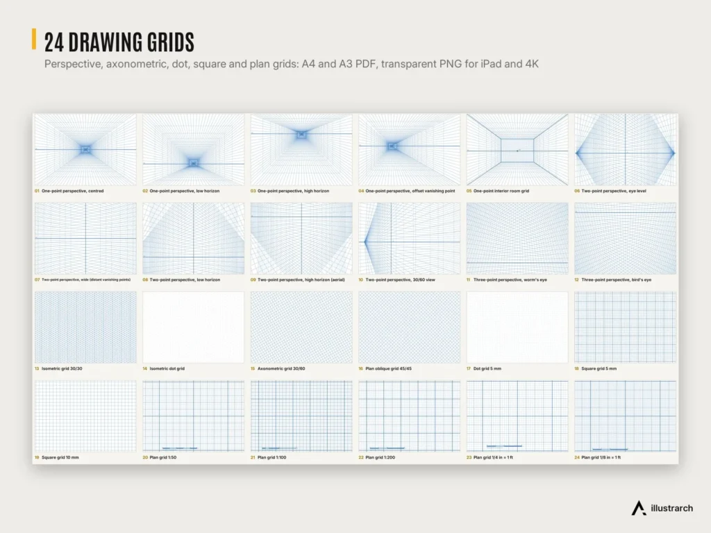 Sketch and Hand Drawing Mega Pack preview: drawing grids