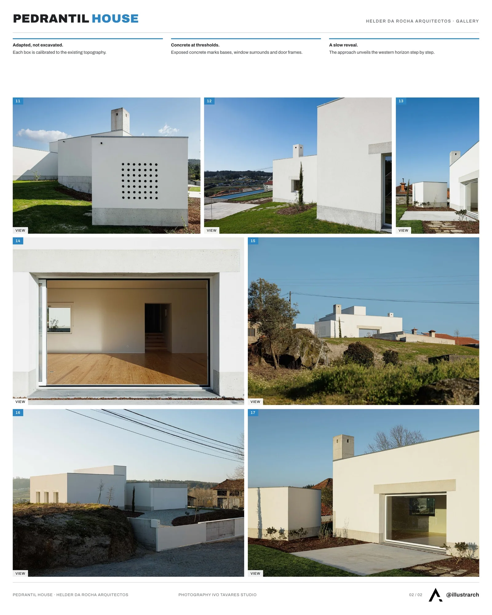 Second presentation board sheet for Pedrantil House by Helder da Rocha Arquitectos, laying out the project drawings and images on one page