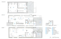 Basement, main floor and second floor plans with the backyard work shed, Phinney Mini by Best Practice Architecture