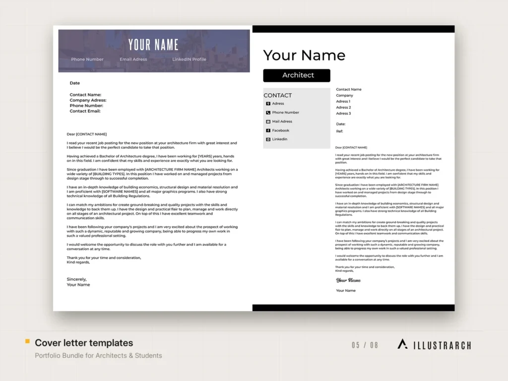 Portfolio Bundle for Architects & Students: cover letter templates
