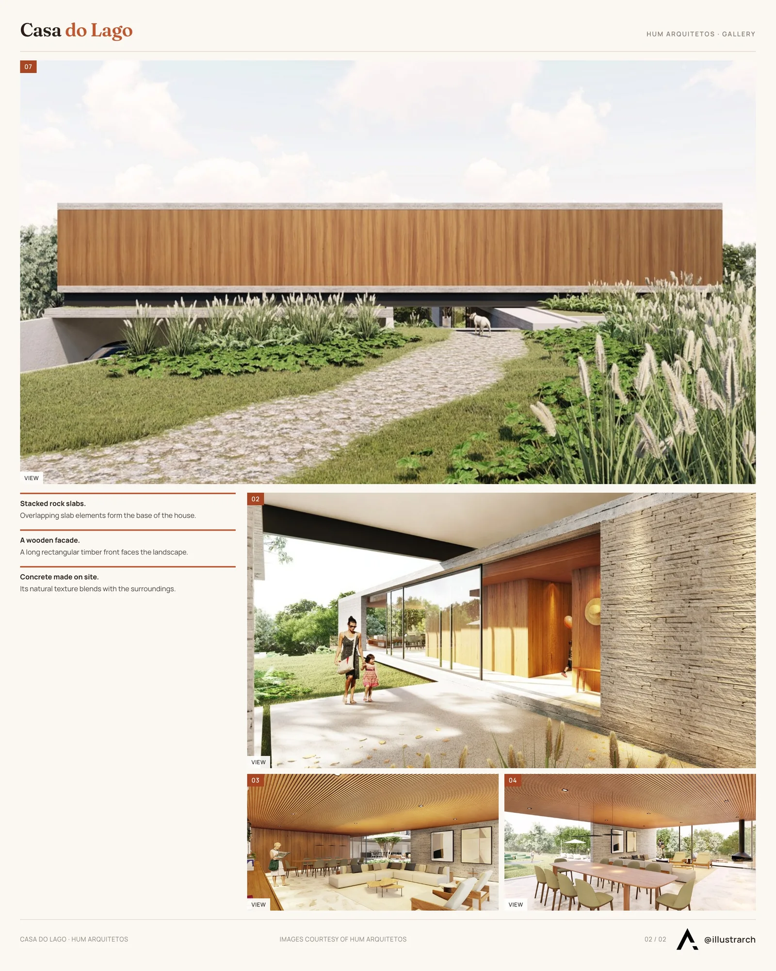 Second presentation board sheet for A Timeless Refuge amid Nature in the Interior of São Paulo, laying out the project drawings and images on one page