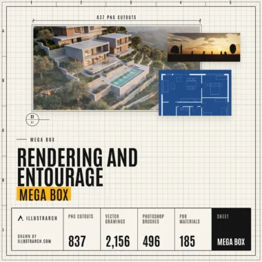 🌳 Rendering and Entourage Mega Box | 837 Cutouts, 2,156 Vectors, 496 Brushes, 185 PBR Materials, 44 HDRI Skies