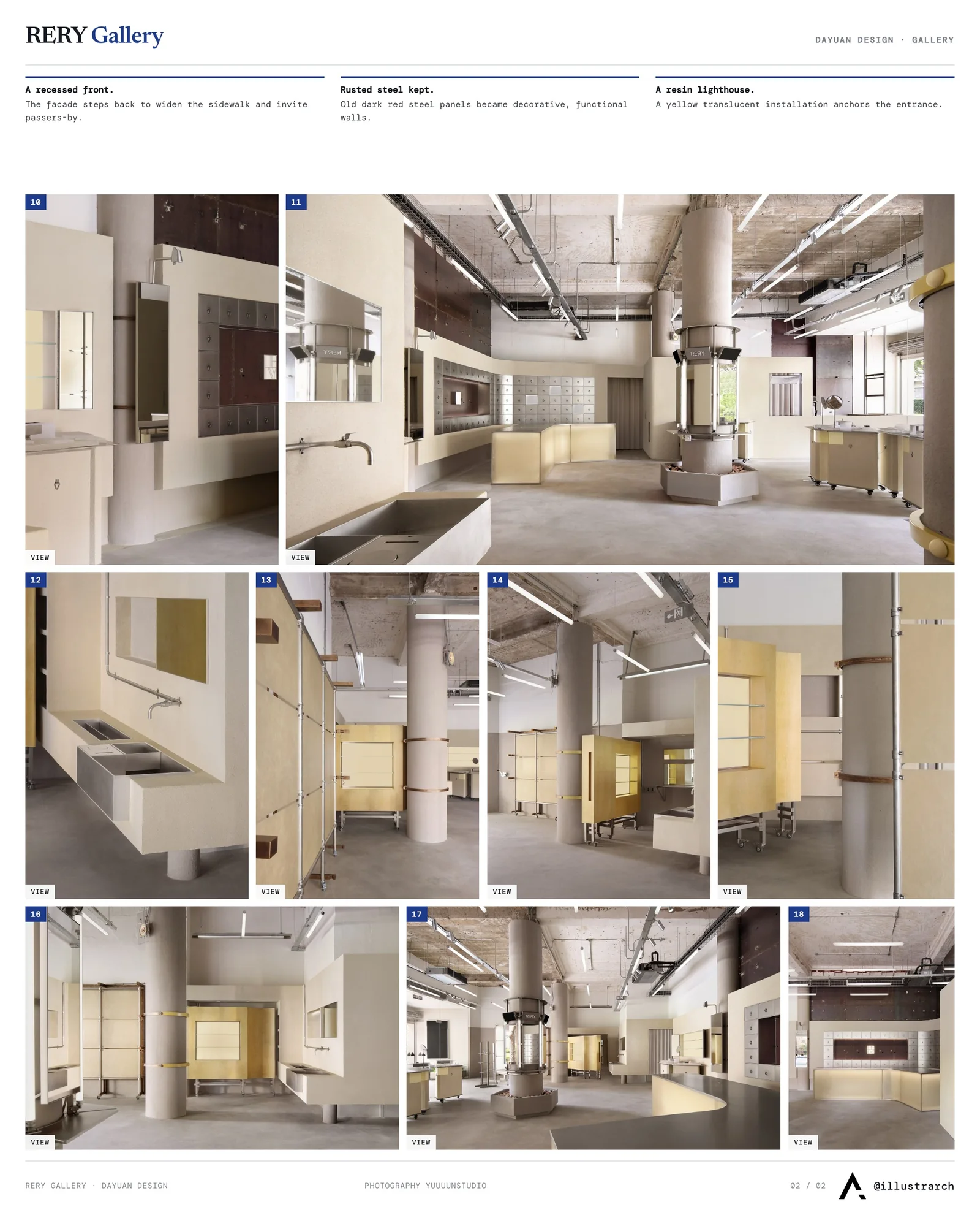 Second presentation board sheet for RERY Fashion Lifestyle Gallery by Dayuan Design, laying out the project drawings and images on one page