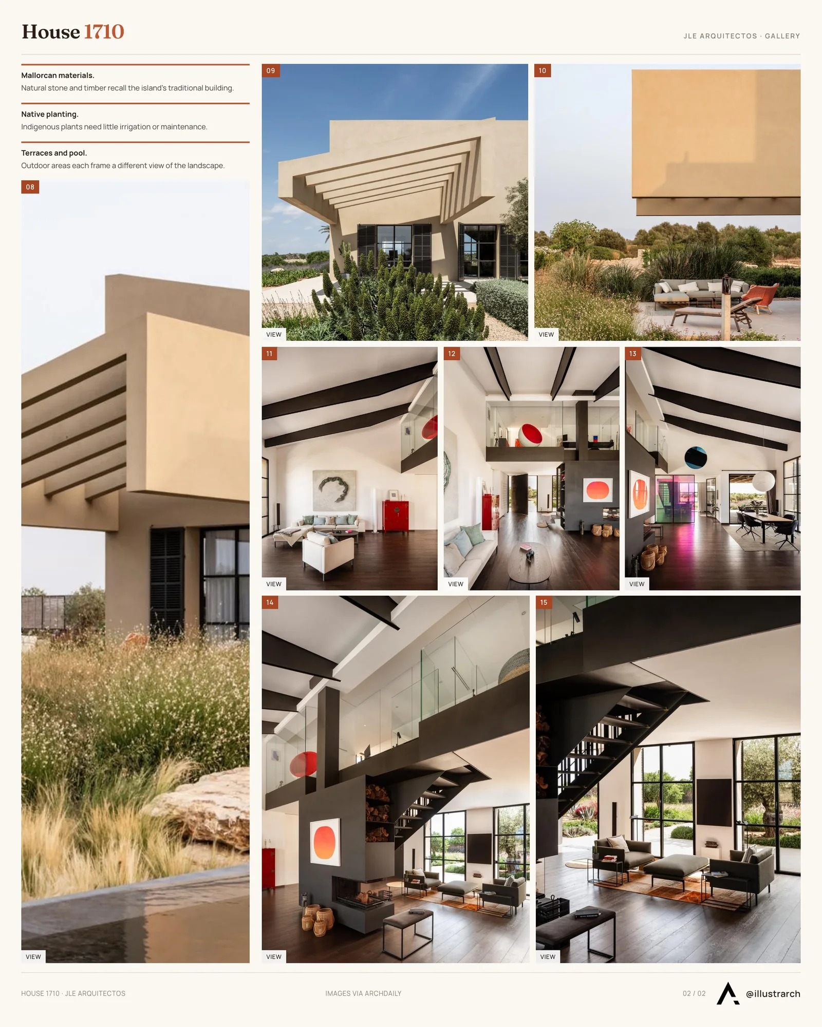 Second presentation board sheet for Residence 1710: Blending Traditional Mallorcan Charm with Modern Elegance, laying out the project drawings and images on one page