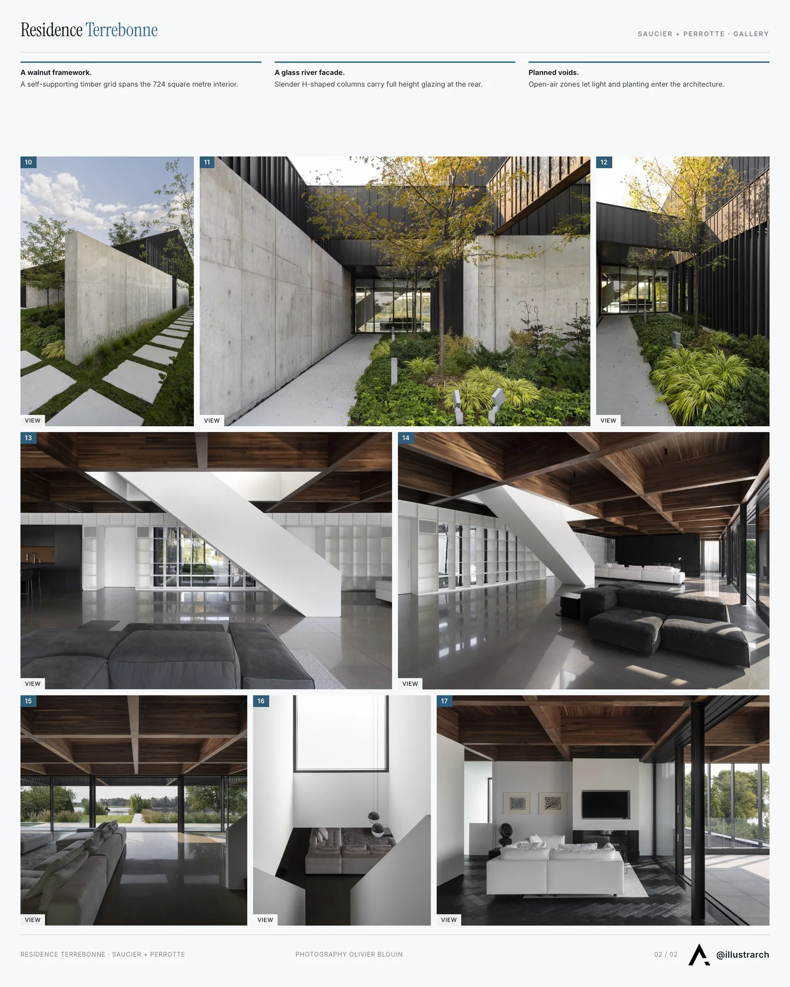 Second presentation board sheet for Residence Terrebonne by Saucier + Perrotte architectes, laying out the project drawings and images on one page