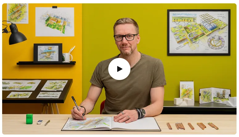 Instructor sketching in a studio for the Architectural Drawing from Imagination to Conceptualization course