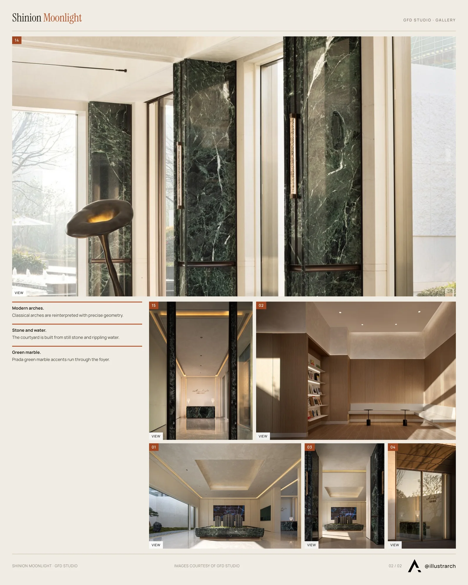 Second presentation board sheet for Shinion Moonlight, laying out the project drawings and images on one page