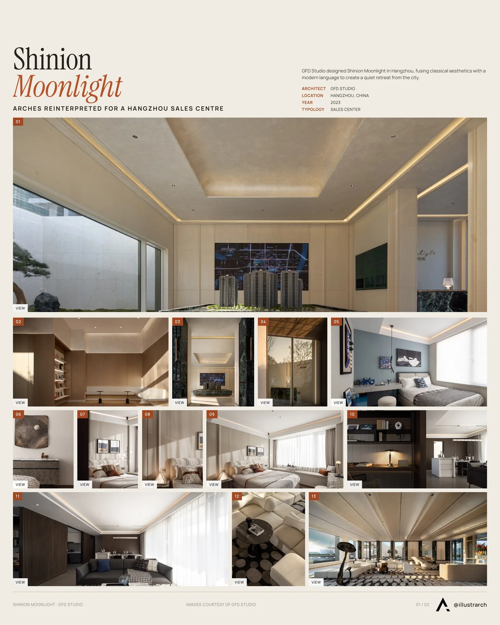 Presentation board cover for Shinion Moonlight, with the lead image, project summary and a grid of photographs and drawings