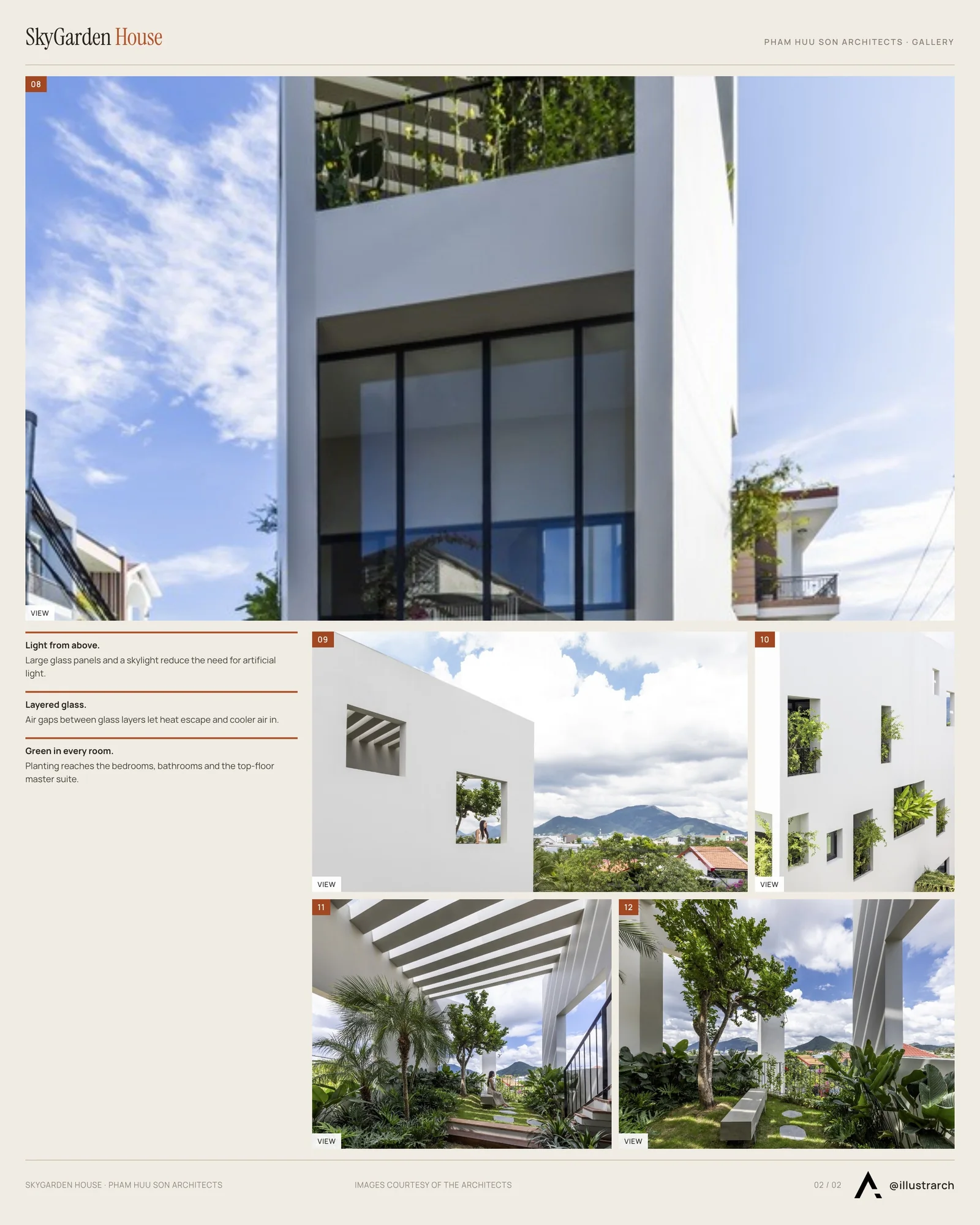 Second presentation board sheet for SkyGarden House: An Architectural Marvel Blending Minimalism and Nature, laying out the project drawings and images on one page