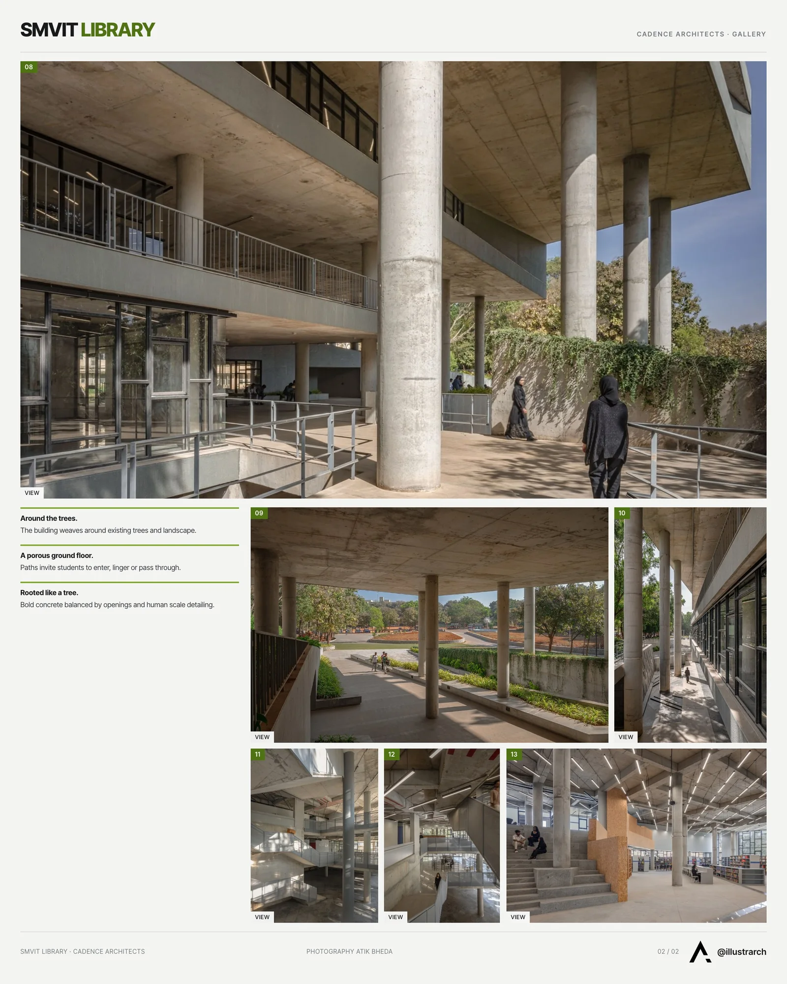 Second presentation board sheet for SMVIT Library by Cadence Architects, laying out the project drawings and images on one page