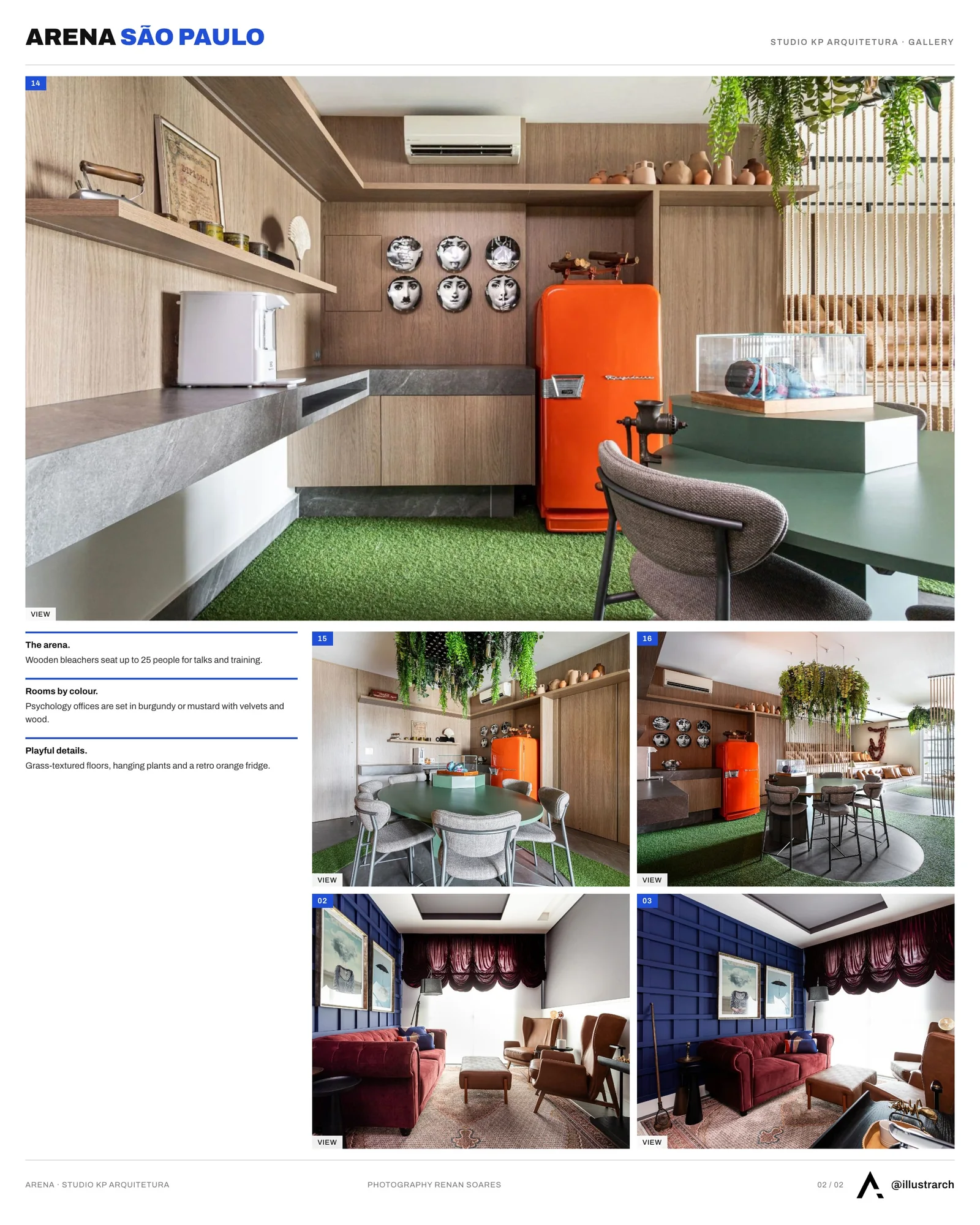Second presentation board sheet for Between the Playful and the Vintage, Studio KP Arquitetura Transforms a Creative Multifunctional Space, laying out the project drawings and images on one page