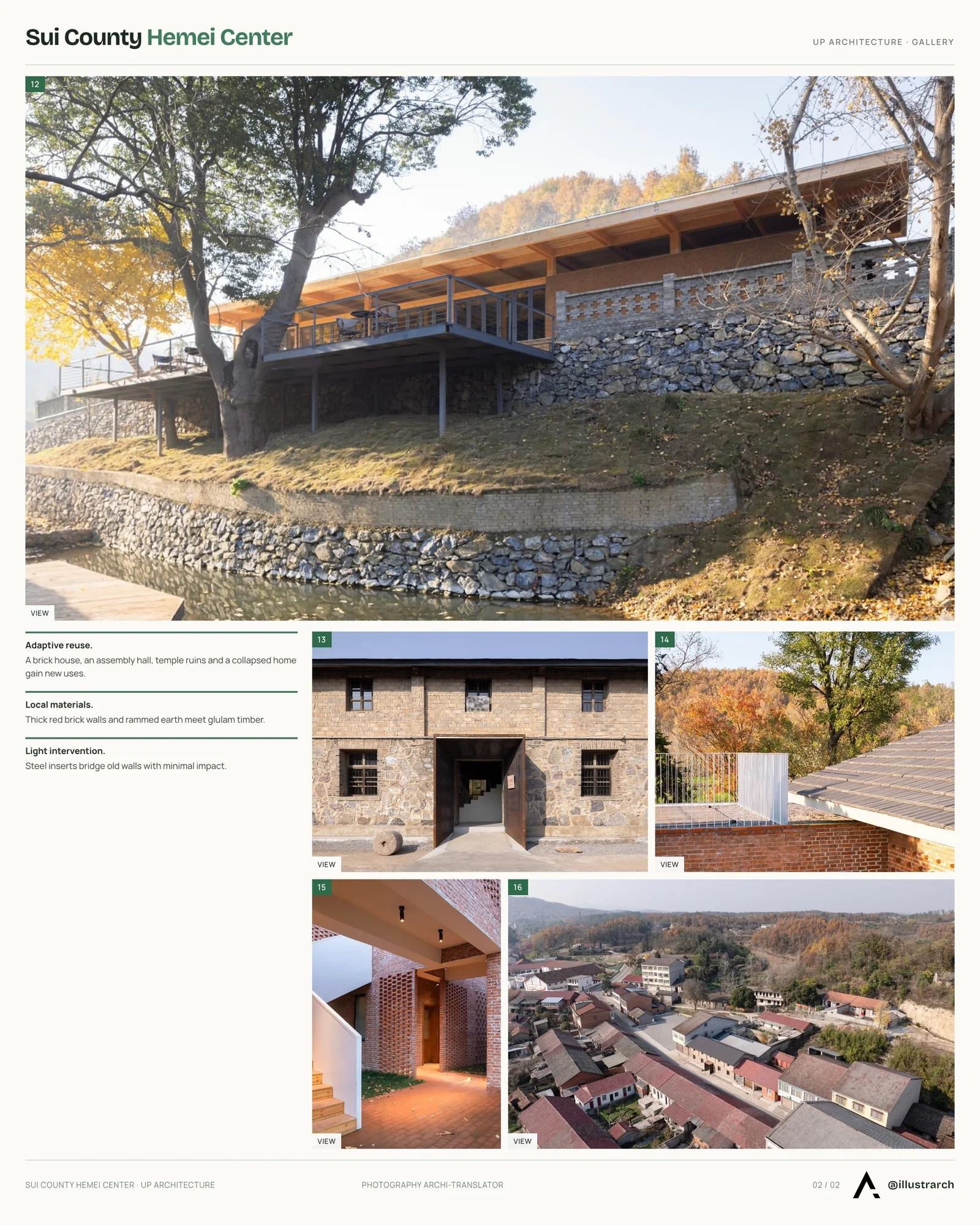 Second presentation board sheet for Sui County Hemei Center by UP Architecture, laying out the project drawings and images on one page