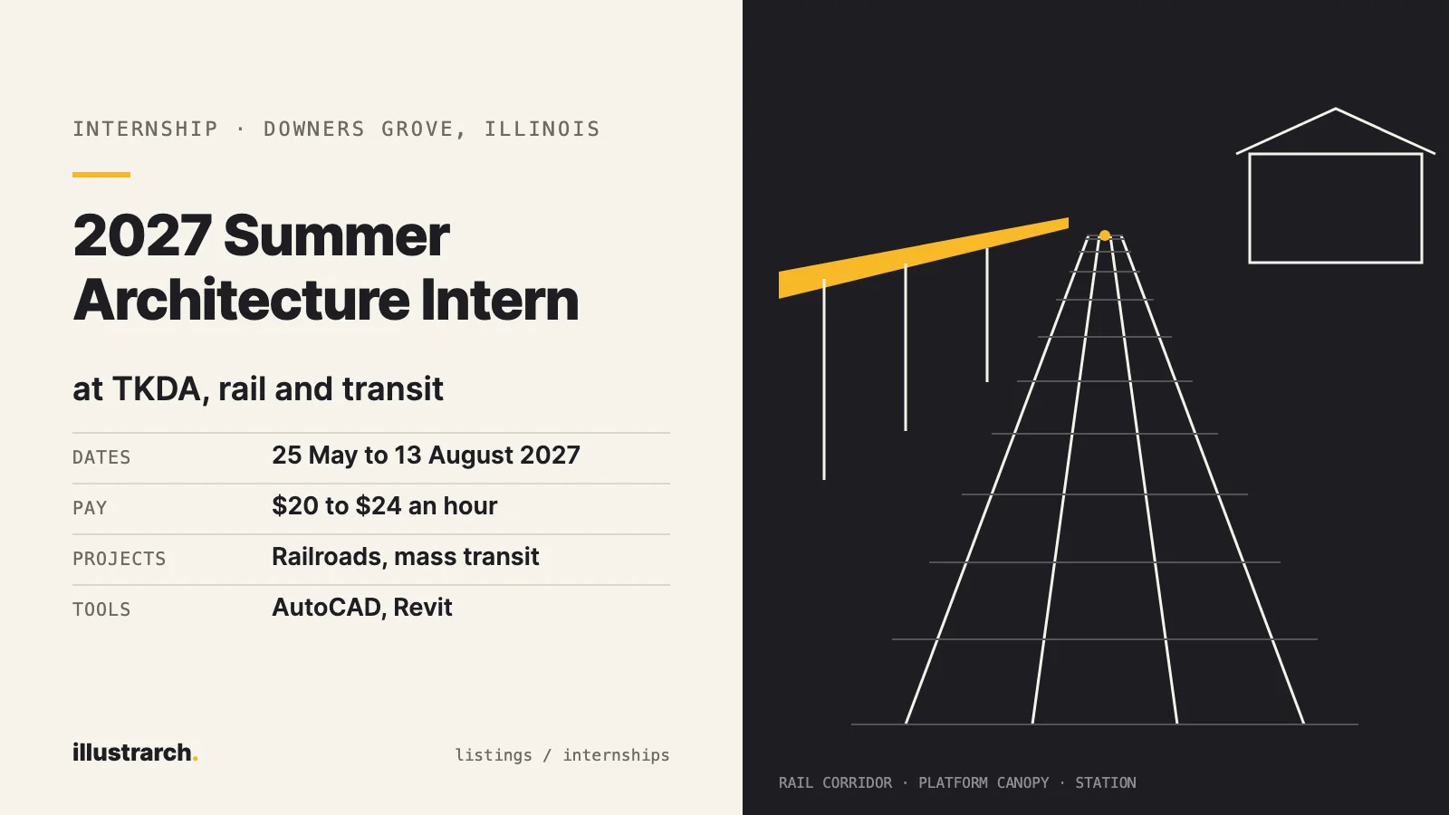 2027 Summer Architecture Intern, Rail and Transit – TKDA, Downers Grove