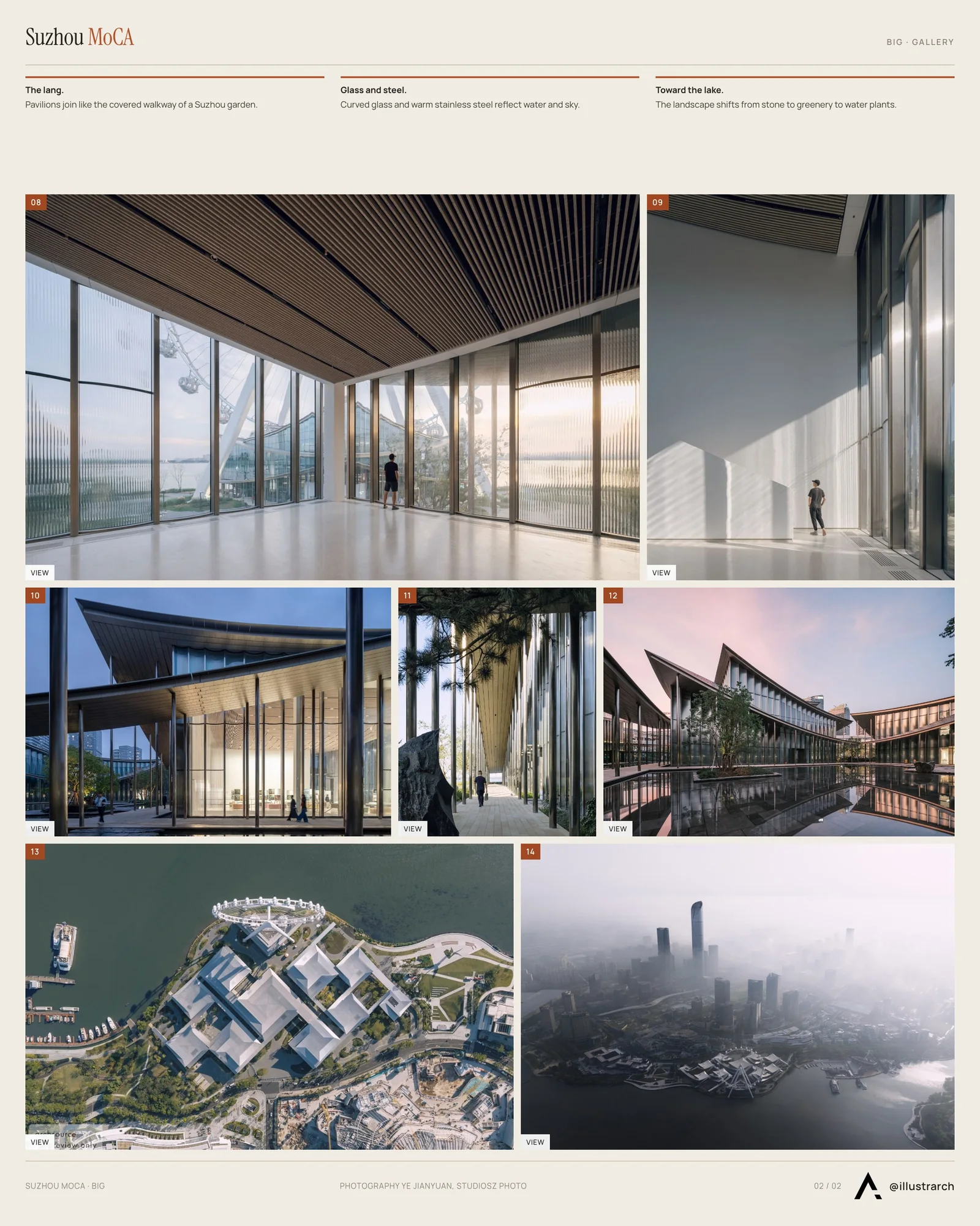 Second presentation board sheet for Suzhou Museum of Contemporary Art by BIG, laying out the project drawings and images on one page