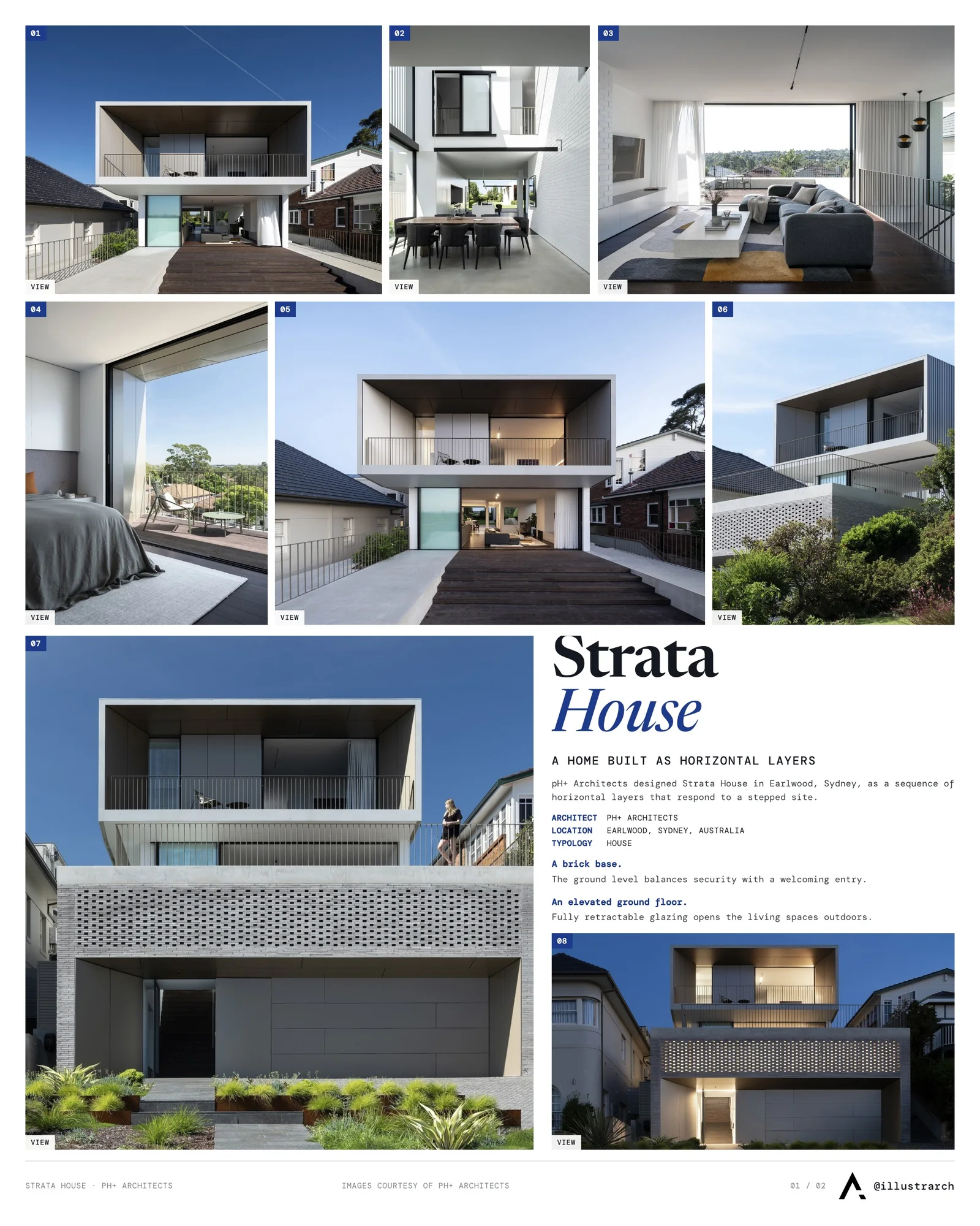 Presentation board cover for A Symphony of Space and Light: Crafting a Contemporary Home, with the lead image, project summary and a grid of photographs and drawings