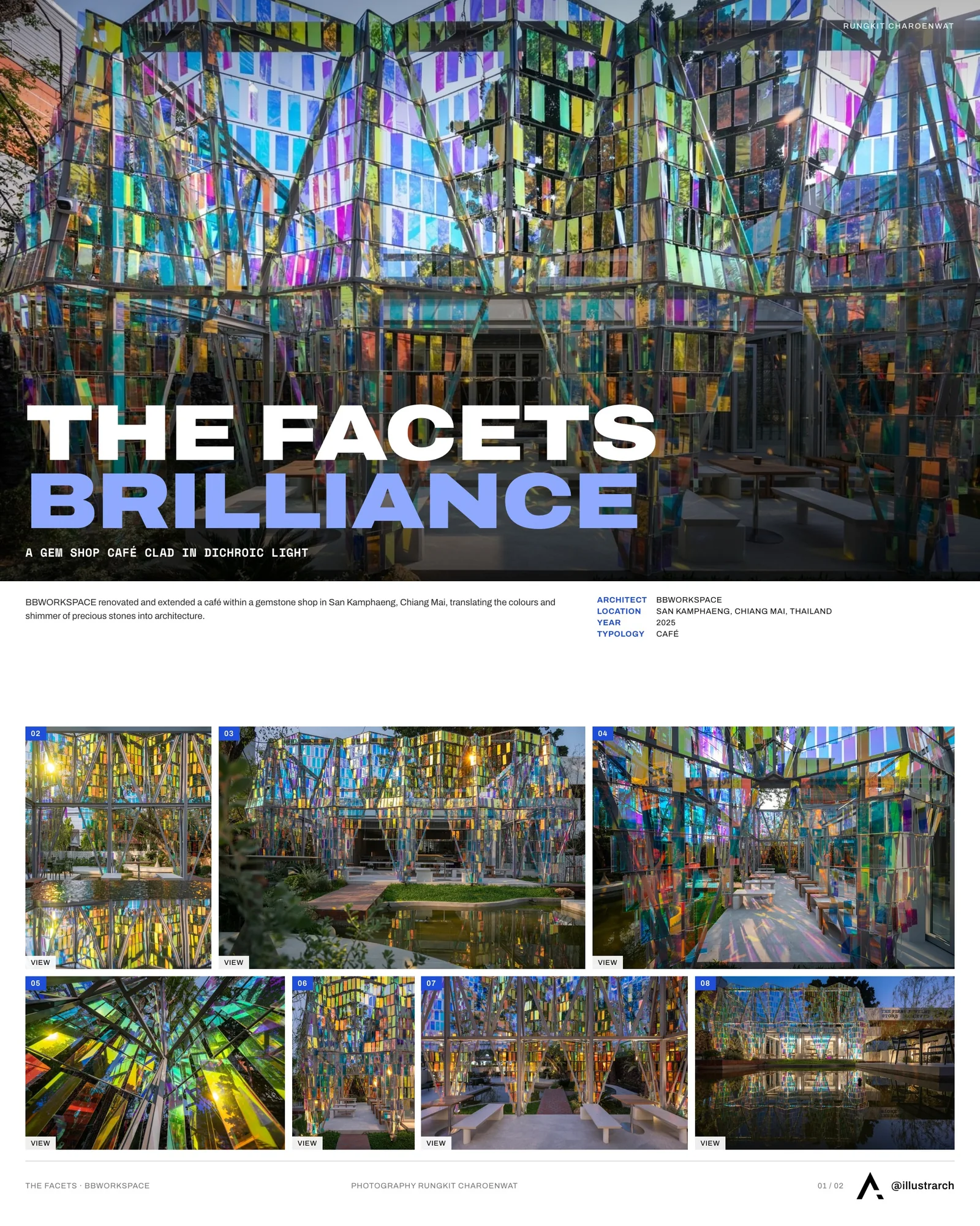 Presentation board cover for A Brilliance of Light – THE FACETS by BBWORKSPACE, with the lead image, project summary and a grid of photographs and drawings