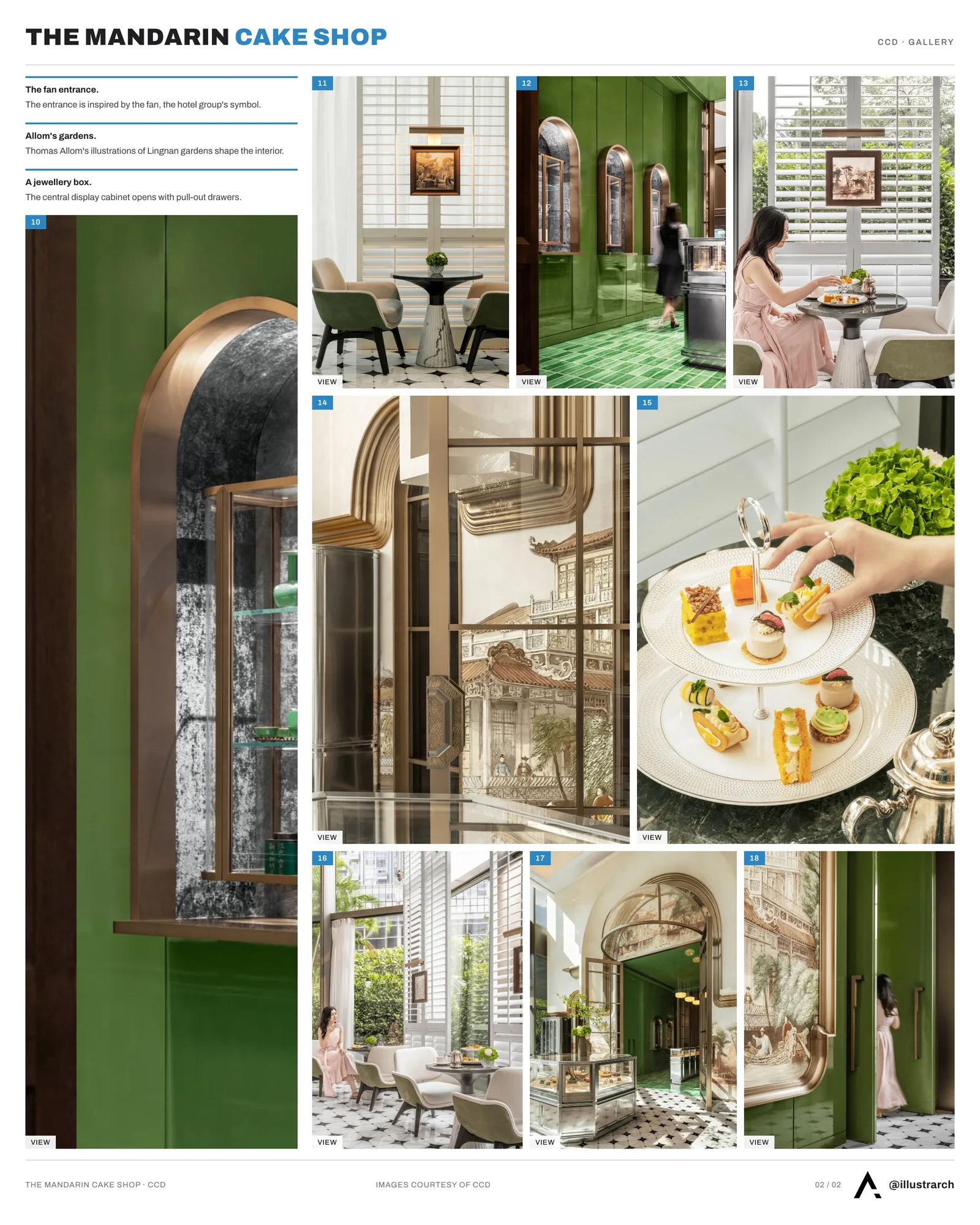Second presentation board sheet for The Mandarin Cake Shop, laying out the project drawings and images on one page