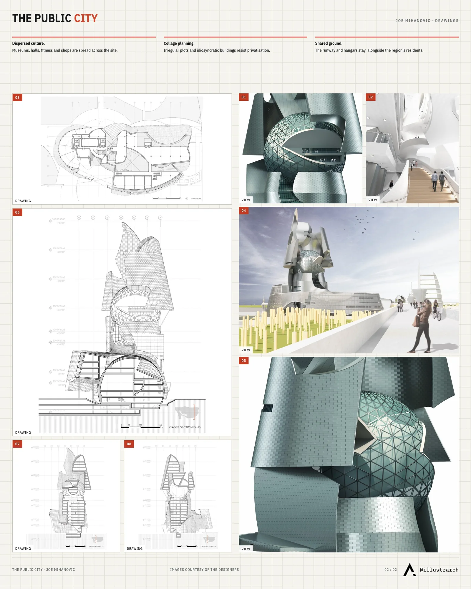 Second presentation board sheet for The Public City, laying out the project drawings and images on one page