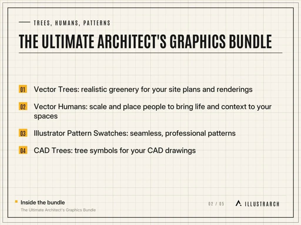 The Ultimate Architect's Graphics Bundle: card trees humans patterns