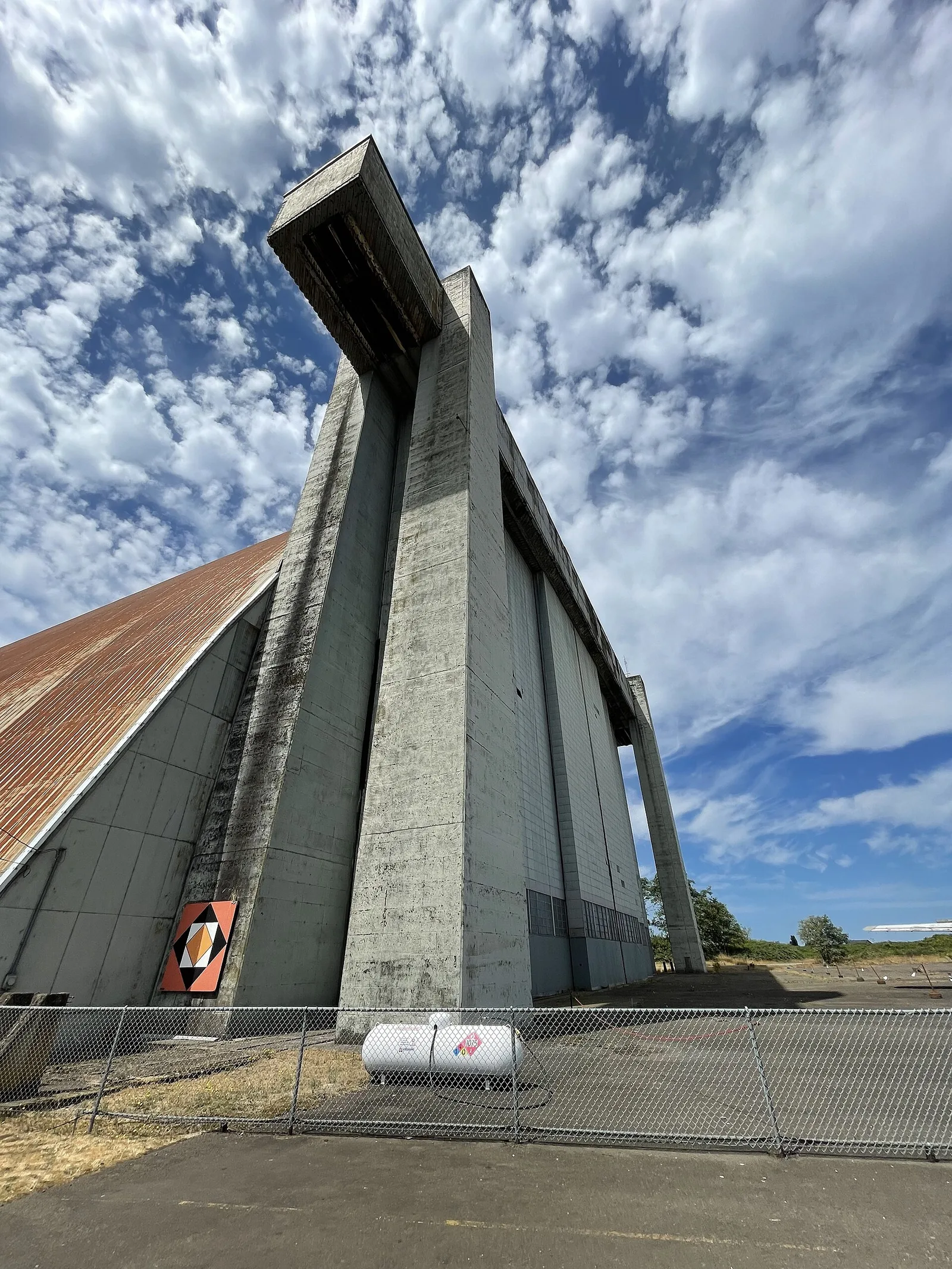 Towering door of Tillamook's wooden WWII blimp hangar, Hangar B